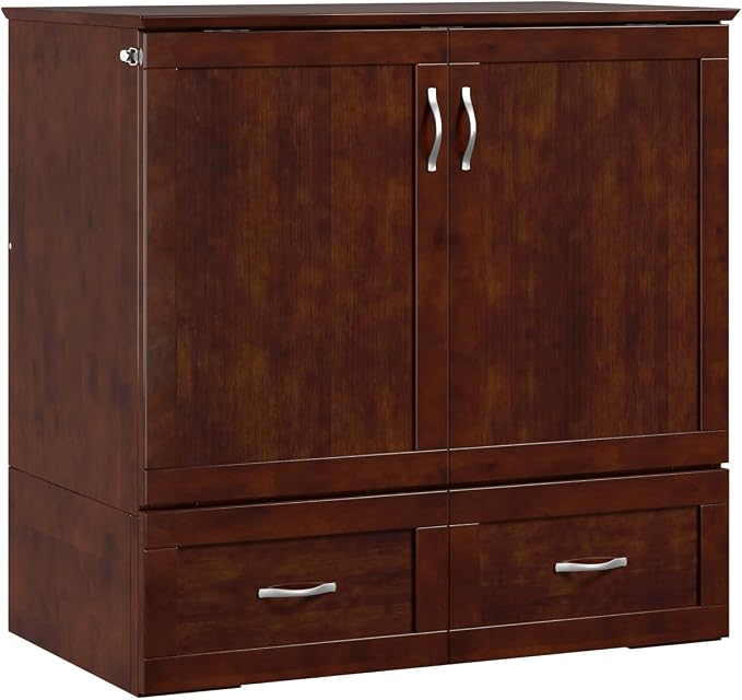 AFI, Hamilton Twin XL Murphy Bed Chest with 6" Mattress, Storage Drawer, and Built-in USB Charger, Walnut