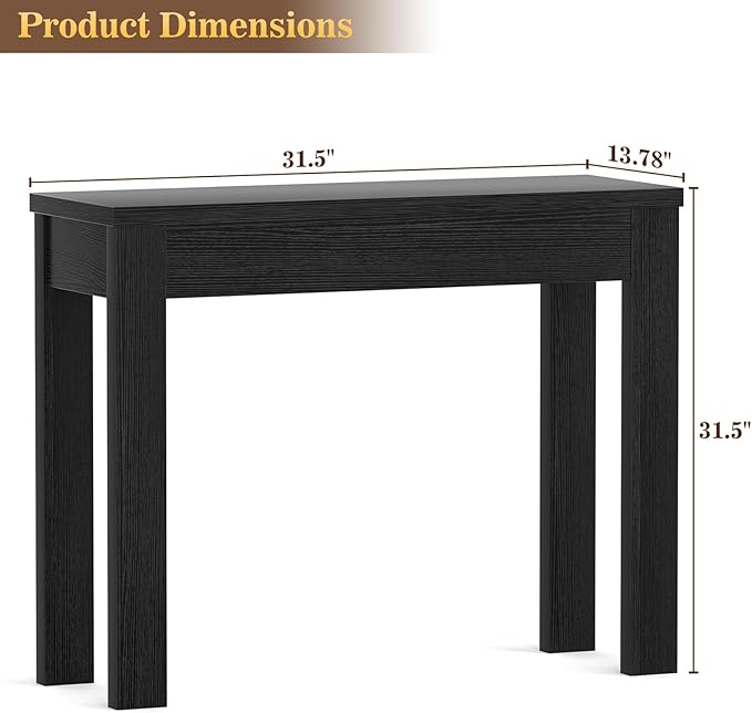Armocity Console Table, Small Farmhouse Wood Entryway Table, Sofa Tables Narrow Long Behind Couch, Entry Table for Entrance, Hallway, Living Room, 32", Embossed Black