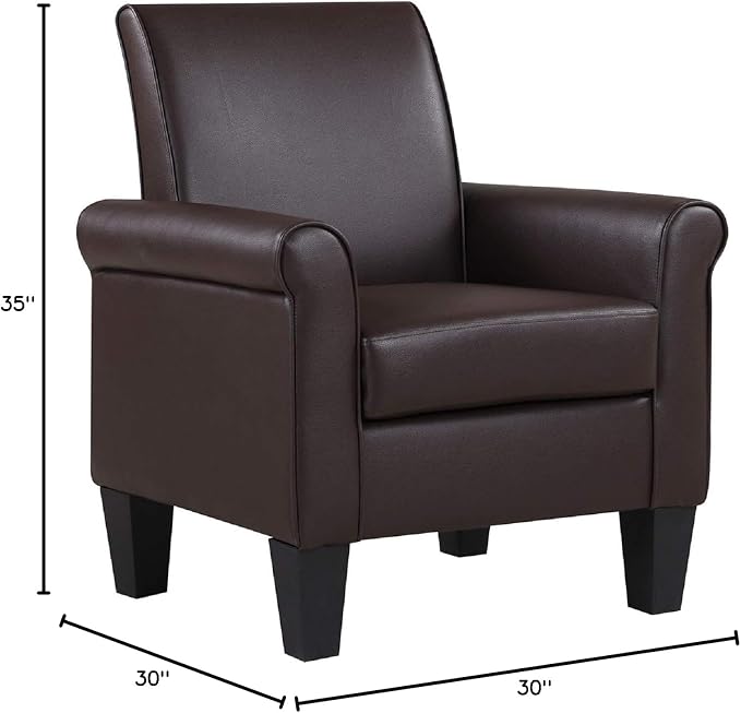 Modern Faux Leather Accent Chair, Upholstered Living Room Armchairs, Comfy Winged Arm Single Sofa Chair for Bedrom, Apartment, Office, Espresso