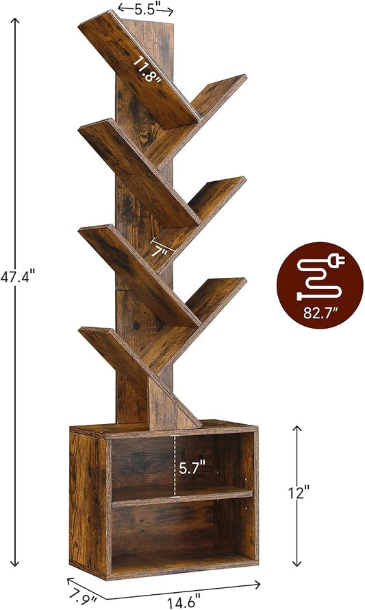 SUNMORY 6 Tier Tree Bookshelf with Lights, LED Book Tree Bookcase with Storage Organizer, Small Corner Bookshelf Floor Standing Book Shelf for Living Room, Bedroom & Home Office