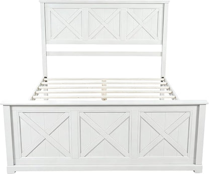 Farmhouse 4-Pieces Bedroom Sets, Queen Size Platform Bed with 2 Nightstands and 4-Drawer Storage, Wooden Bed Frame with Headboard and Footboard, Retro Queen Size Bedroom Set (White-4.13)