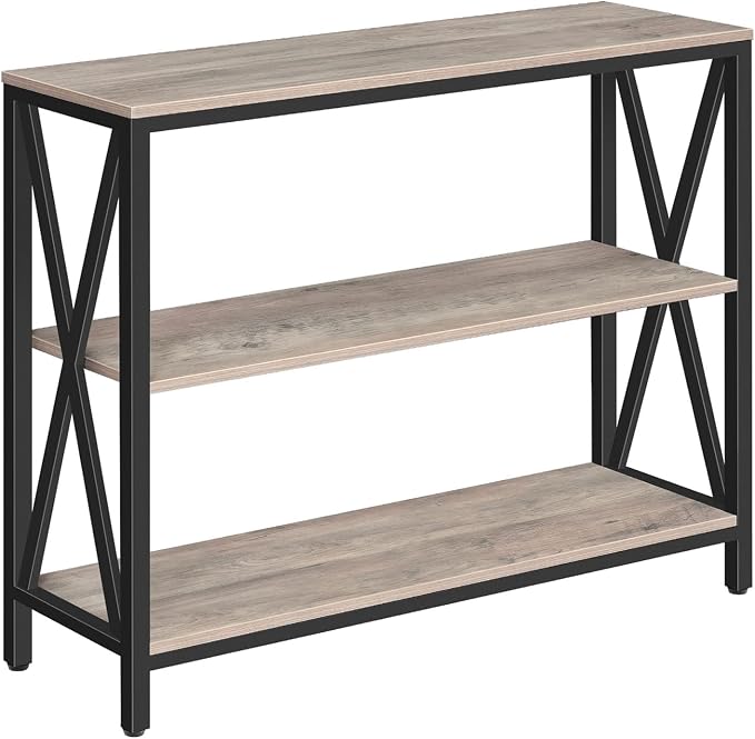 MAHANCRIS 31.5" Sofa Table, Industrial Console Table, 3-Tier Narrow Sofa Table with Storage Shelves, Foyer Table for Entryway, Hallway, Living Room and Bedroom, Easy Assembly, Greige CTHG8001Z1