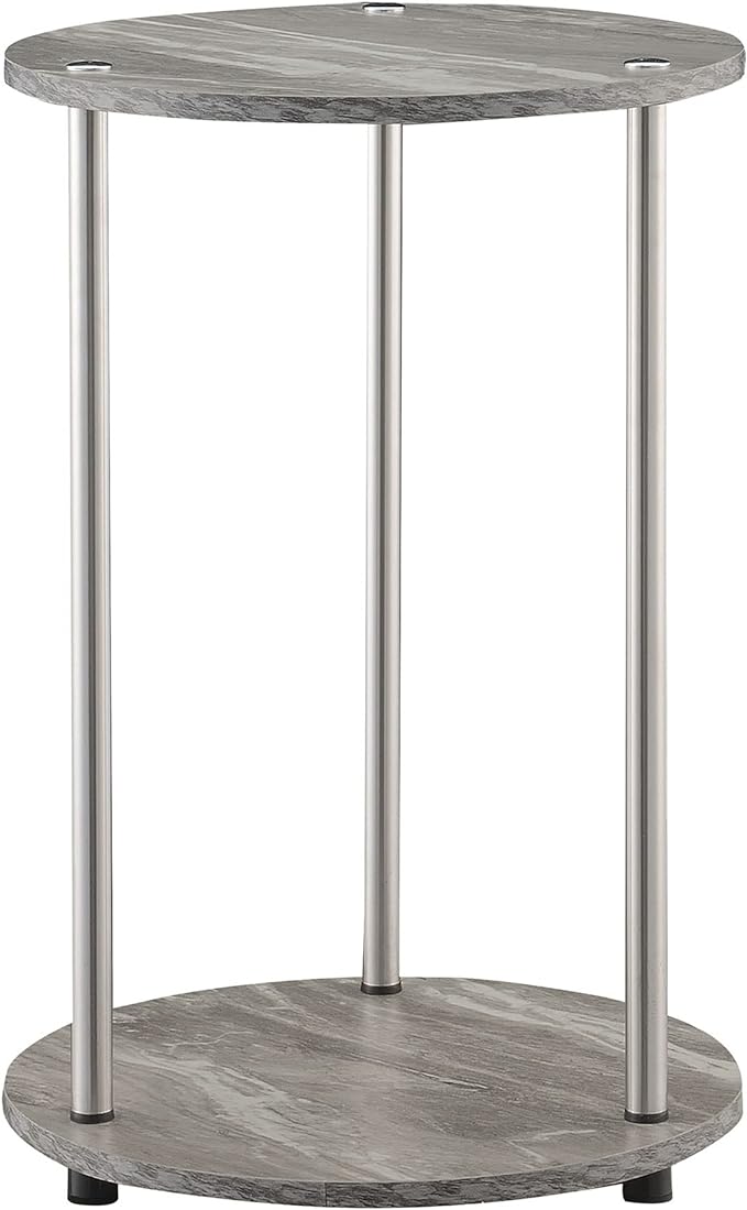 Convenience Concepts Designs2Go No Tools 2-Tier Round End Table, Faux Gray Marble/Chrome