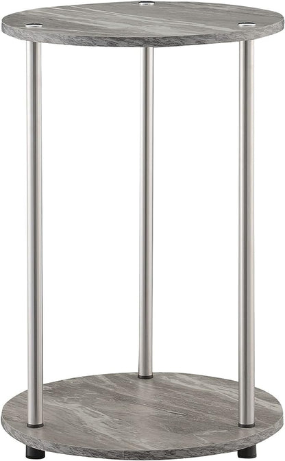 Convenience Concepts Designs2Go No Tools 2-Tier Round End Table, Faux Gray Marble/Chrome