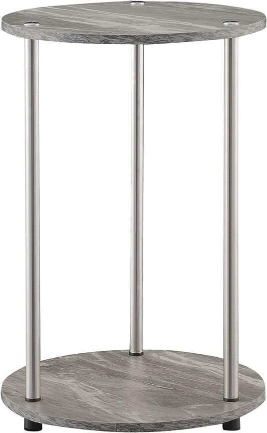 Convenience Concepts Designs2Go No Tools 2-Tier Round End Table, Faux Gray Marble/Chrome