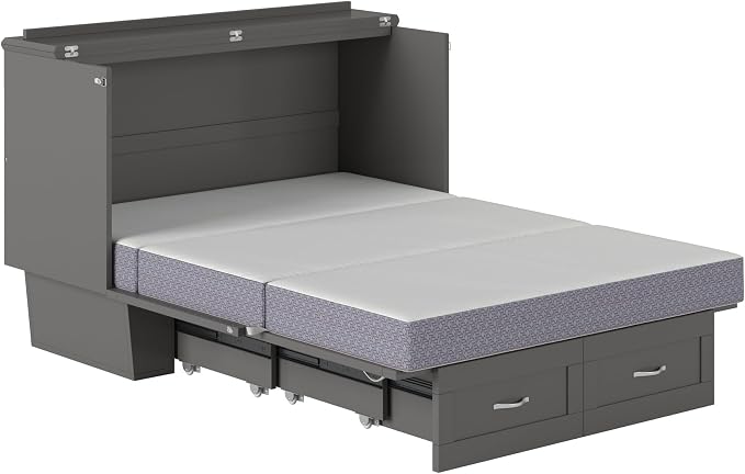 AFI, Monroe Full Murphy Bed Chest with 6" Mattress, Storage Drawer & Built-in USB Charger, Grey