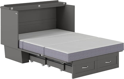 AFI, Monroe Full Murphy Bed Chest with 6" Mattress, Storage Drawer & Built-in USB Charger, Grey