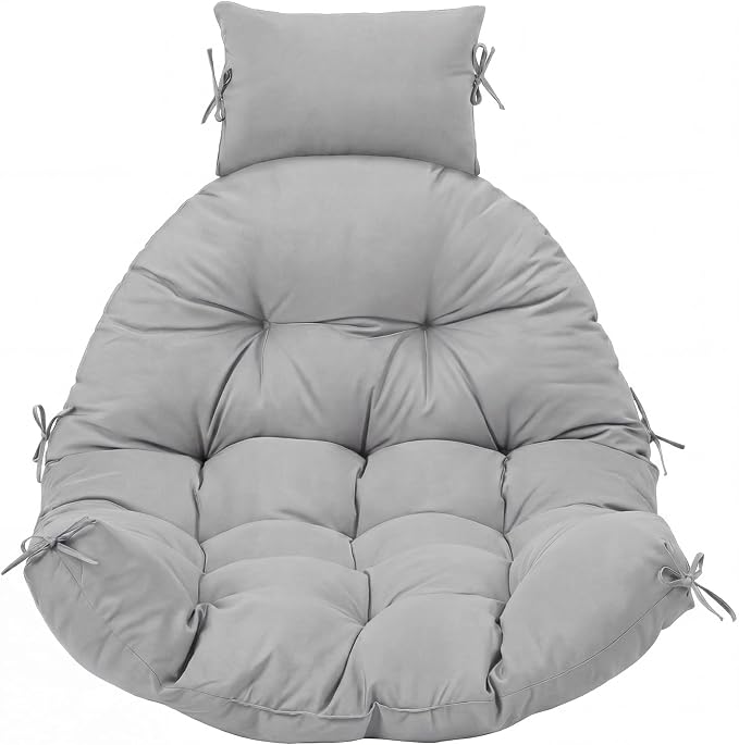 Tudomro Light Gray Waterproof Egg Chair Cushion with Pillow Filling 2.58 kg Replacement Rocking Wicker Chair Cushion 48" x 32" High Back Hanging Swing Hammock Pad Thicken for Outdoor Patio Garden