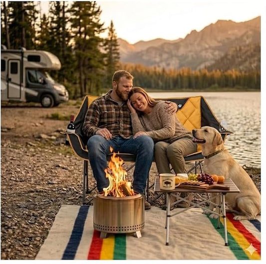 EMERIT Oversized Double Duo Camping Chair Folding Camping Loveseat 2 Person Camping Couch Heavy Duty Lawn Chairs for Outside with Padded Seats & Armrests-Support 650LBS | Heavy Duty 650LB