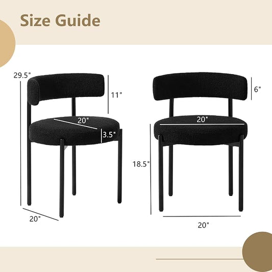 Boucle Dining Chairs Set of 4, Black Dining Chairs with Upholstered Seat and Round Back, Mid-Century Modern Kitchen Chairs for Dining Room, Restaurant