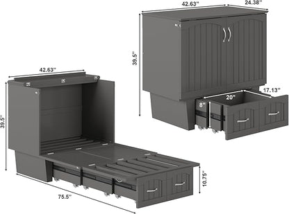 AFI, Nantucket Twin Murphy Bed Chest with Mattress, Storage Drawer and Built-In USB Charger, Grey