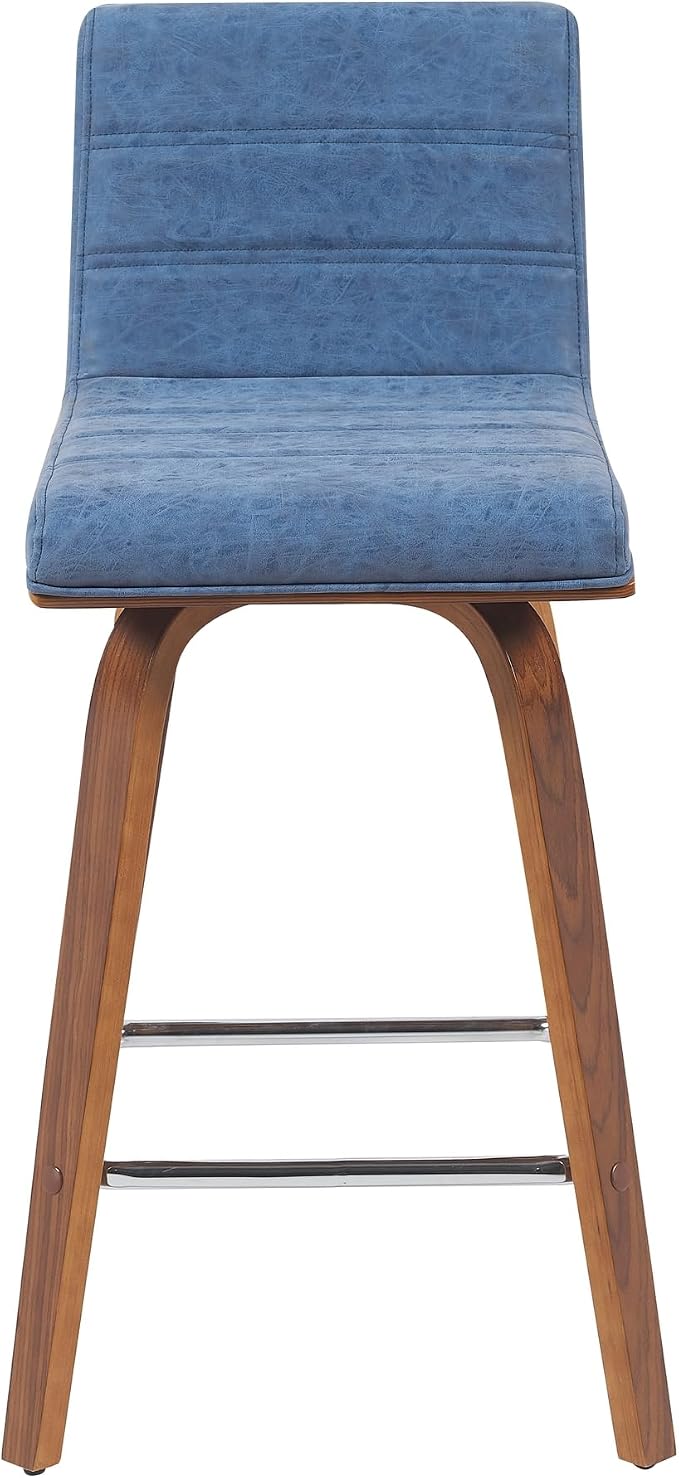 Vienna Modern Counter Height Swivel Bar Stool with Vintage Blue Upholstered Seat and Walnut Finished Wood Frame Set of 3