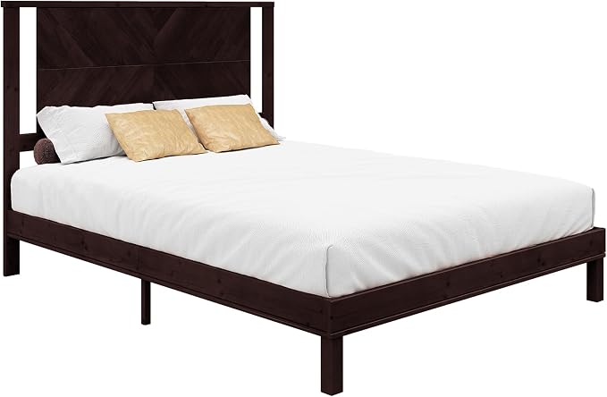 AMERLIFE Solid Wood Queen Size Bed Frame with Headboard, Rustic Style Platform Bed Frame with Under-Bed Storage, No Box Spring Needed, Noise Free, Easy Assembly, Dark Brown