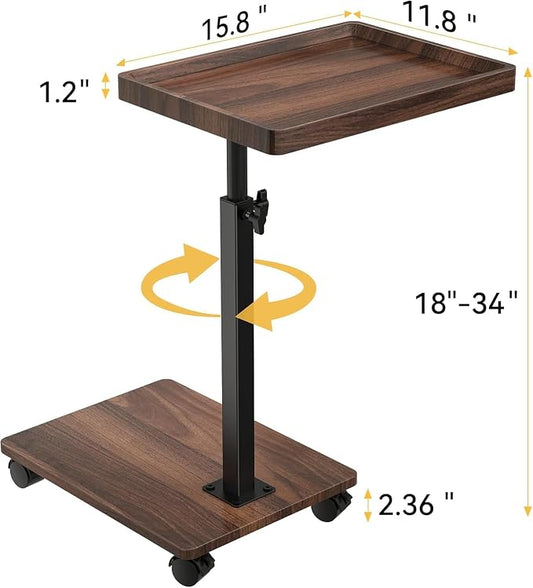 C Table End Table Adjustable Height, 360°Swivel TV Tray Table for Small Spaces, Couch Tables That slide under, C Shaped Side Tables living room and bedroom for Sofa, Bed,Chair, Snack (2, Walnut Brown)