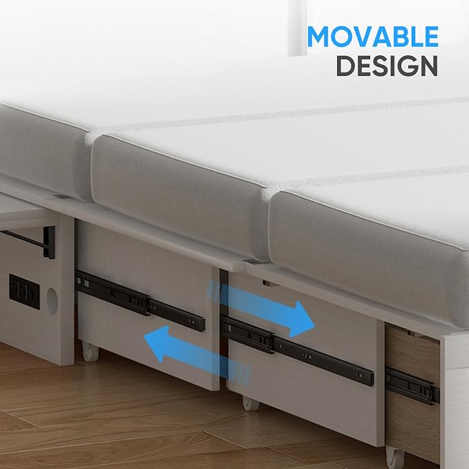 PUREMIND Queen Murphy Bed with Mattress Included, Murphy Cabinet Bed with Storage Drawer, Built-in Charging Station, Solid Wood Frame, Space-Saving Cabinet Beds for Small Spaces/Guest Room (White)