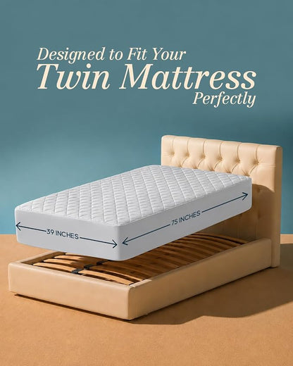 Quilted Fitted Mattress Pad, Twin Mattress Protector Topper with Deep Pocket Stretches up to 16 Inches, Machine Washable Mattress Cover by Utopia Bedding (Light Grey)