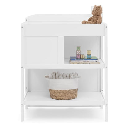 Delta Children Maya 5-in-1 Convertible Crib and Changer with Storage, Converts to Toddler Bed, Daybed, Sofa & Full Bed, Greenguard Gold Certified, 3 Mattress Heights for Baby, Bianca White