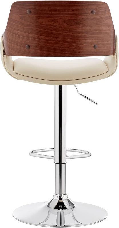 Armen Living Colby Modern Adjustable Height Swivel Cream Faux Leather and Walnut Wood Bar Stool with Chrome Base for Kitchen Island Counter