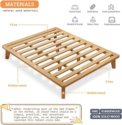 NELYE Queen Platform Bed Base - 14 Inch Solid Wood Mattress Foundation with Support Slats and Legs, Queen-Size Rubberwood Simple Bed Frame