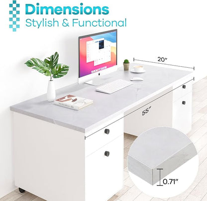 Kaboon Universal Tabletop 55"x20", Solid One-Piece Melamine Table Top, Double Desk L-Desk DIY, Home and Office, White Rock