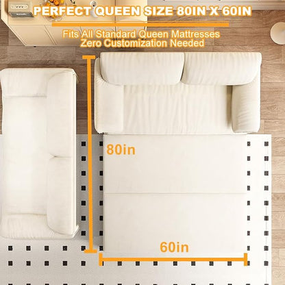 66" Sofa Bed Queen Size, Pull Out Couch Bed, 3-in-1 Convertible Sleeper Sofa with Side Pocket, Modern Velvet Futon Couch for Living Room, Small Space, Apartment, Bedroom, Beige