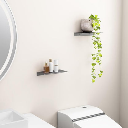Danpoo 8 inch Gray Small Floating Shelves for Wall Organizer & Storage, Mini Display Shelves, Metal Wall Shelves for Bathroom, Living Room, Kitchen, Bedroom(2-Pack)