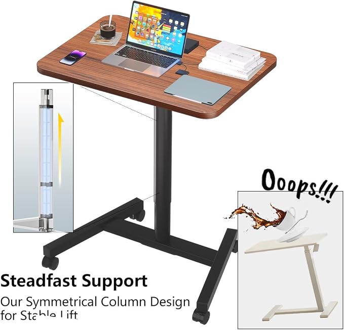 28-Inch Mobile Standing Desk, Adjustable Computer Desk, Portable Standing Desk with Lockable Wheels, Rolling Table for Home Office Classroom Hospital (Walnut)