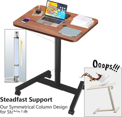 28-Inch Mobile Standing Desk, Adjustable Computer Desk, Portable Standing Desk with Lockable Wheels, Rolling Table for Home Office Classroom Hospital (Walnut)