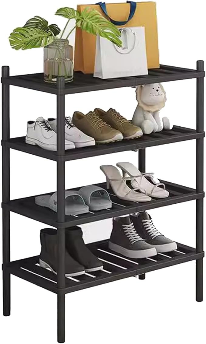 Shoe Rack Multi Tier Storage Organizer Wide Metal Shoe Shelf for Closet Entryway, Bamboo Stackable Multi-Layer Shelf Doorway Simple Folding Shoe Rack