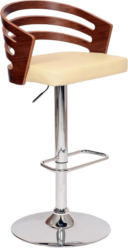 Armen Living Adele Modern Adjustable Height Swivel Cream Faux Leather and Walnut Wood Bar Stool with Chrome Base for Kitchen Island Counter