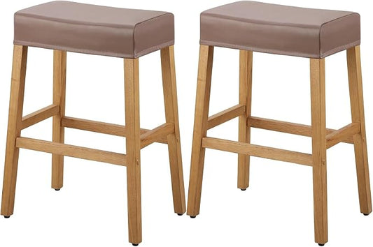 YISUN Stool Covers Rectangle - 2 Pack Stretch Waterproof Saddle Seat Cover Counter Bar Stools Bar Chairs Covers Kitchen Island Chairs Cushion Protector (2, Pu Leather-Chocolate)