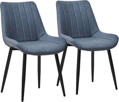 CLIPOP Dining Chairs Set of 2, Faux Leather Dining Chairs with Upholstered Seat, High Back Comfy Cushion, Metal Leg, Accent Kitchen Side Chair for Living, Restaurant & Meeting Room, Blue