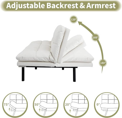 Vipbear 71" Futon Sofa Bed - Convertible Sofa Beds/Adjustable Backrest & Armrest, Comfy Loveseat Sleeper for Small Spaces, Apartments & Offices,Faux Leather White Futons