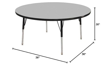 Norwood Commercial Furniture Adjustable Height Classroom Activity Table for Kids & Adults, Round Activity Table for School and Home, 36" D x 36" W x 30" H, Gray/Black
