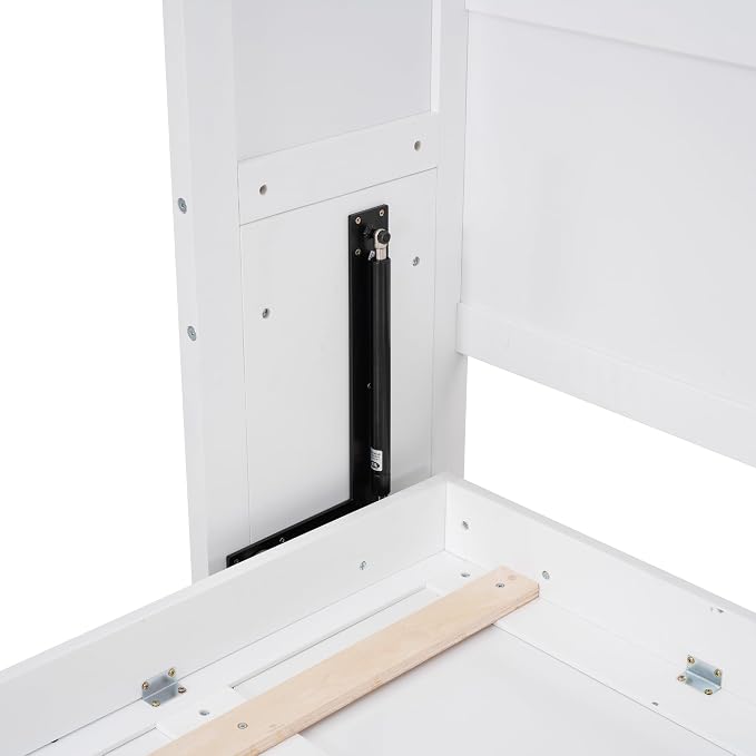 Ball & Cast Queen Size Murphy Bed,Hideaway Beds with Dual Piston Metal Folding Mechanism Designed,Wood Wall Cabinets Bedframe w/Slat Support and Storage Platform Top,Hardware Chain,for Apartment,White