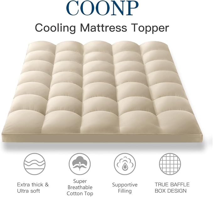 COONP King Mattress Topper, Extra Thick Pillowtop, Cooling Plush Mattress Pad Cover Bed Topper Protector with 8-21 Inch Deep Pocket (Beige, King)