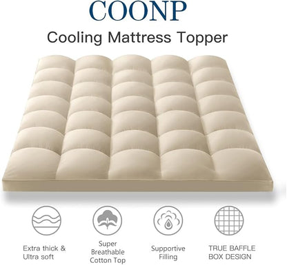 COONP King Mattress Topper, Extra Thick Pillowtop, Cooling Plush Mattress Pad Cover Bed Topper Protector with 8-21 Inch Deep Pocket (Beige, King)