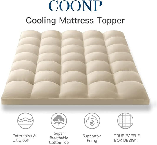 COONP King Mattress Topper, Extra Thick Pillowtop, Cooling Plush Mattress Pad Cover Bed Topper Protector with 8-21 Inch Deep Pocket (Beige, King)