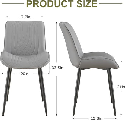 VECELO Dining Chairs Set of 2, Modern Upholstered Faux Leather Cushion Seat and Metal Legs for Kitchen, Living Room, Grey