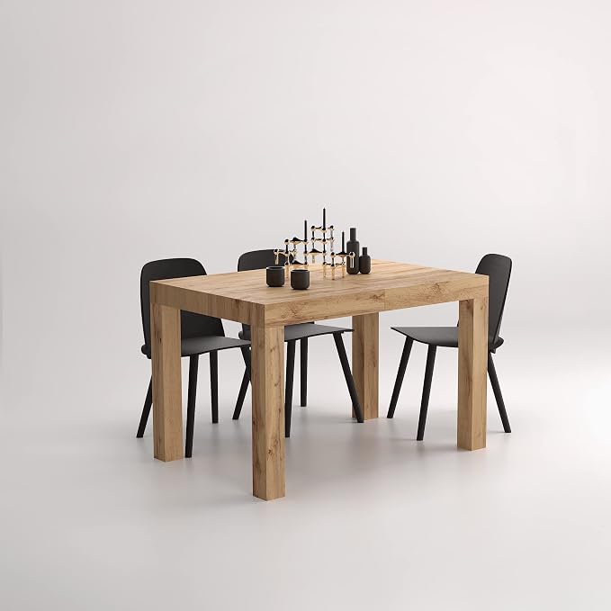 Mobili Fiver First Extendable Dining Table, 47.2 to 78.7 Inches, Seats 6 to 8, Rustic Oak