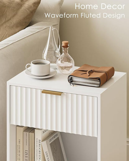 Masupu White Nightstand, Fluted Night Stand, Wood Bedside Table with Storage Drawer, Modern Side End Table for Bedroom, White