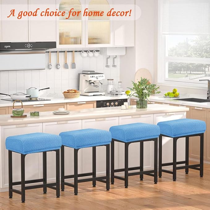 Levoberg Bar Stool Cover Rectangle Stretch Counter Height Barstool Slipcovers Rectangular Vanity Stool Cover Kitchen Counter Saddle Seat Cover for Wooden Metal Bench Set of 4 Blue