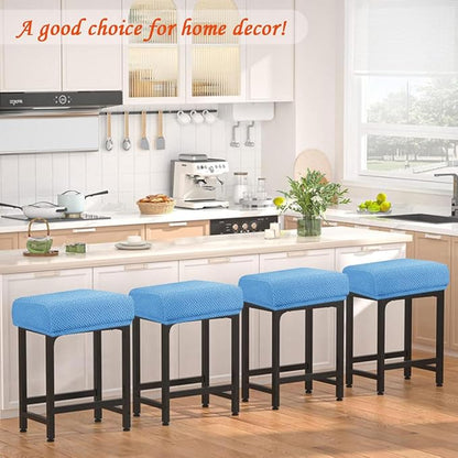 Levoberg Bar Stool Cover Rectangle Stretch Counter Height Barstool Slipcovers Rectangular Vanity Stool Cover Kitchen Counter Saddle Seat Cover for Wooden Metal Bench Set of 4 Blue