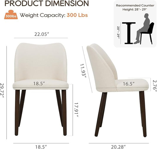 COLAMY Dining Chairs Set of 2, Upholstered Fabric Kitchen Chairs with Curved Back, Padded Seat and Solid Wood Legs, Modern Dining Chair for Kitchen Dining Room, Beige