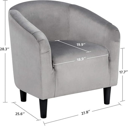 Topeakmart Velvet Accent Chair, Modern Club Chair Upholstered Armchair with Solid Legs Comfy Sofa Chair for Living Room/Bedroom/Waiting Room, Grey