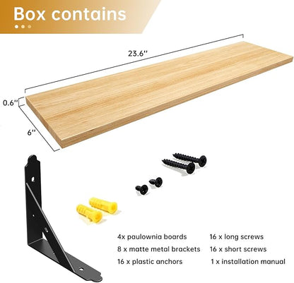 ROMGUAR CRAFT Wood Floating Shelves Set of 4, Rustic Storage Decor Wall Shelves, Wall Mounted Shelf for Living Room, Bedroom 23.6" x 6", Natural