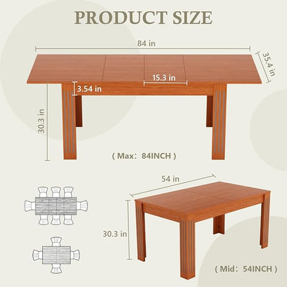 Sannwsg Extendable Table 54"-85", Extendable Dining Table for 4-8, Rectangular Kitchen Dining Table Space Saving, Farmhouse Dining Tables with 95" Runner