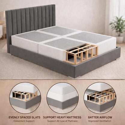 Treaton, 8-Inch Sturdy Wood Box Spring for Mattress Support - Durable and Fully Assembled, Natural Wood Foundation for King, White