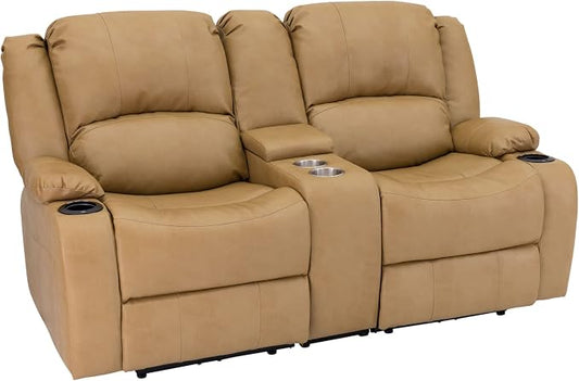 RecPro Charles 67" Powered Double RV Wall Hugger Recliner Sofa RV Loveseat with Upgraded 2023 Fabric (Toffee)