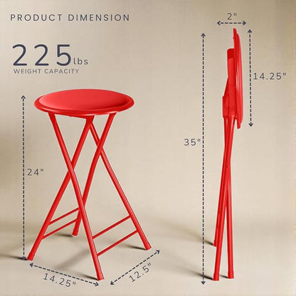 Lavish Home Folding Stool - Backless 24-Inch Stool with 225lb Capacity for Kitchen or Rec Room - Portable Indoor Counter Bar Stools (Red)